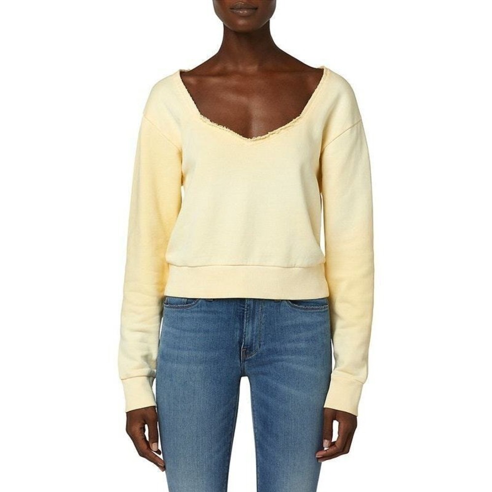 Hudson Womens Medium Sun Faded Yellow V‎ Neck Sweatshirt Pullover Casual Comfy